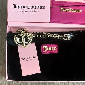 Juicy Couture Black Fur Wristlet, Card Slot Case and Key Chain Holder 3 …